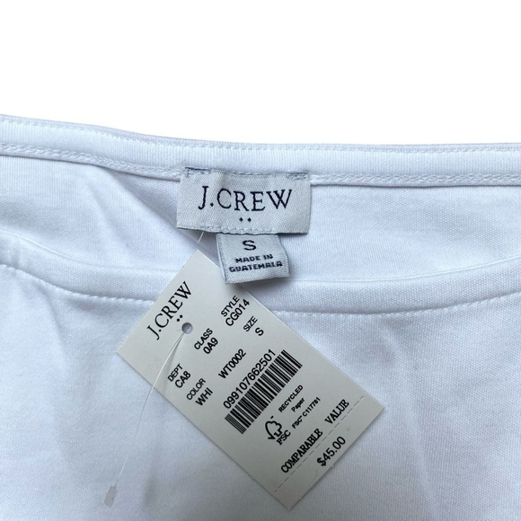 J.Crew Factory White Boatneck Tee Size S | Fair Trade Cotton Elbow Sleeve NWT - Picture 10 of 13